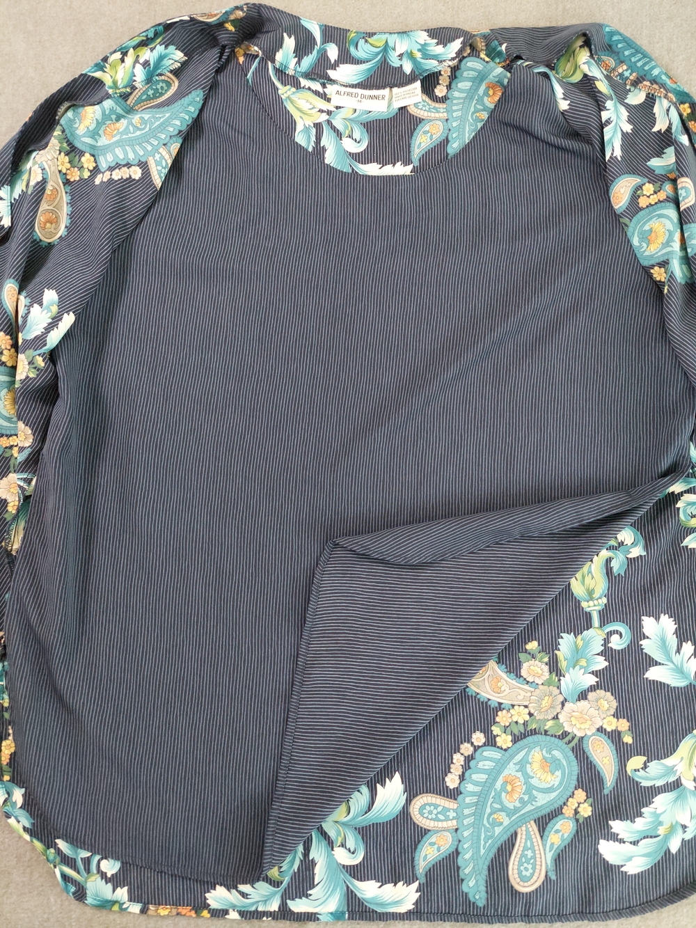 Alfred Dunner Vintage 2-in-1 Faux Layered Blouse Paisley Pinstripe Size 14 - Picture 6 of 7